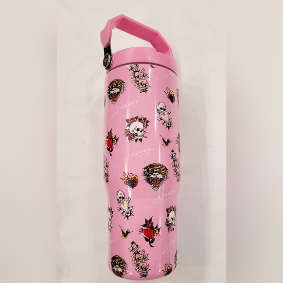 Ed Hardy Accessories - Ed Hardy Pink Tattoo Motif Travel Tumbler
